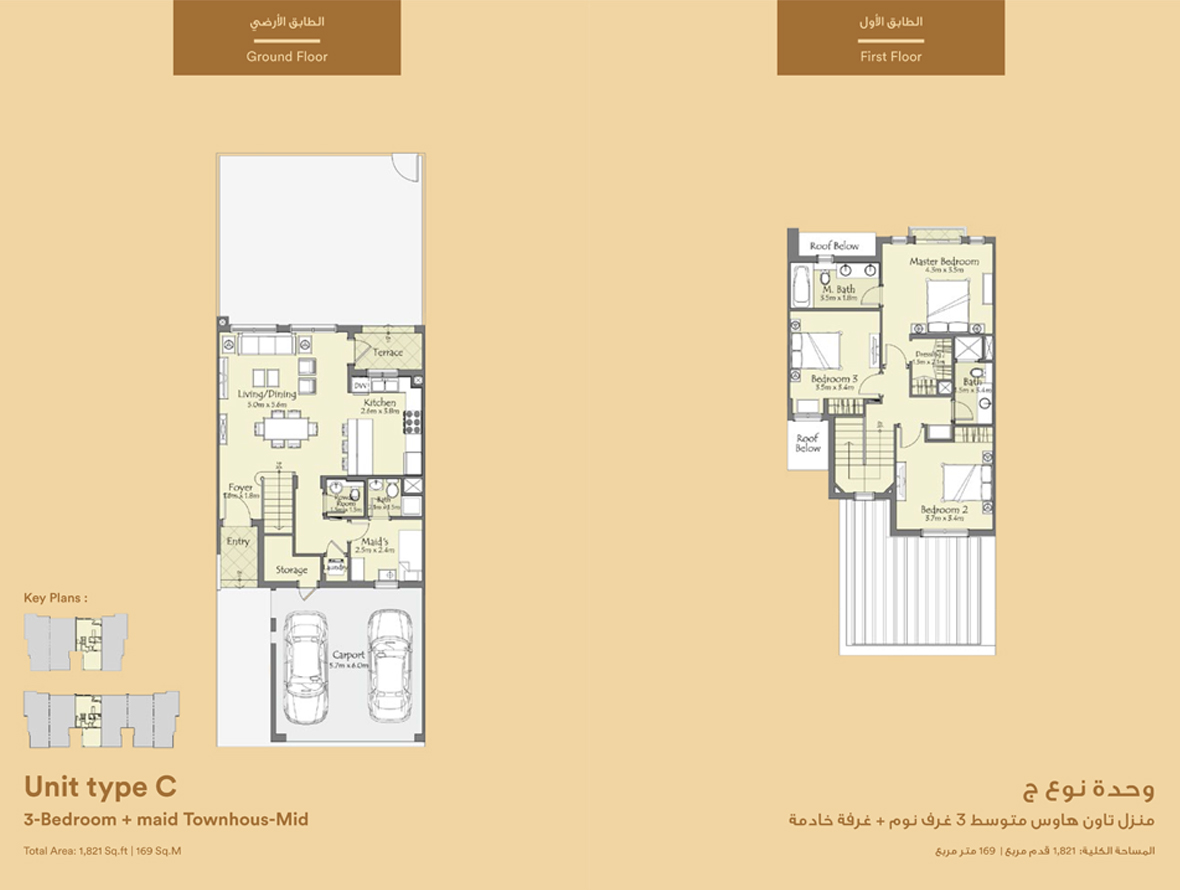 Unit Type C, 3 Bedroom  : 1,821 sq.ft.